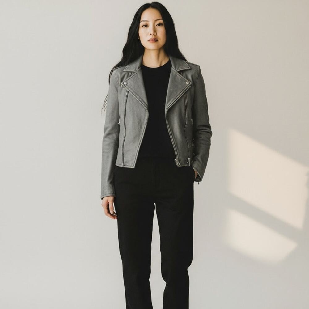 Iro Ashville Lamb Leather Moto‎ Jacket in Gray